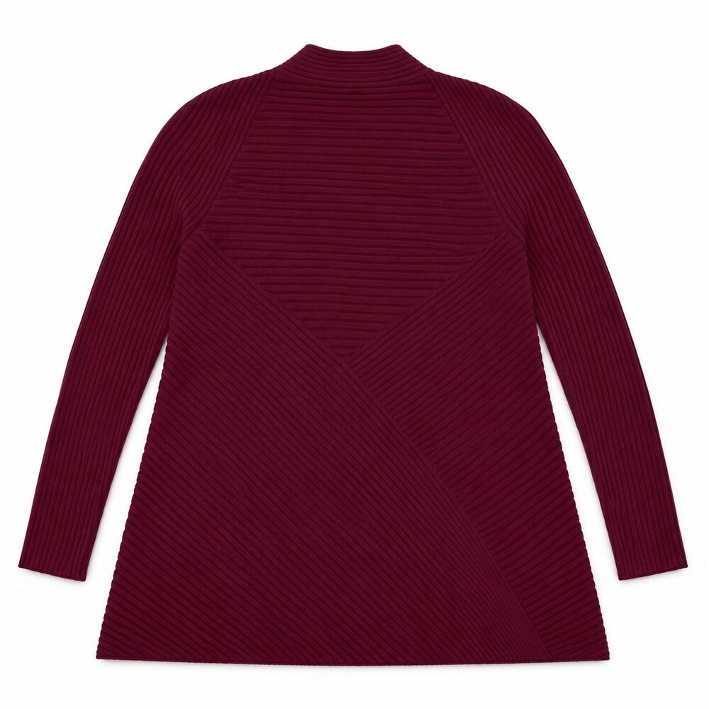 Eileen Fisher Merino Wool Open Front Ribbed Cardigan Sweater Burgundy Size Large - Picture 3 of 8
